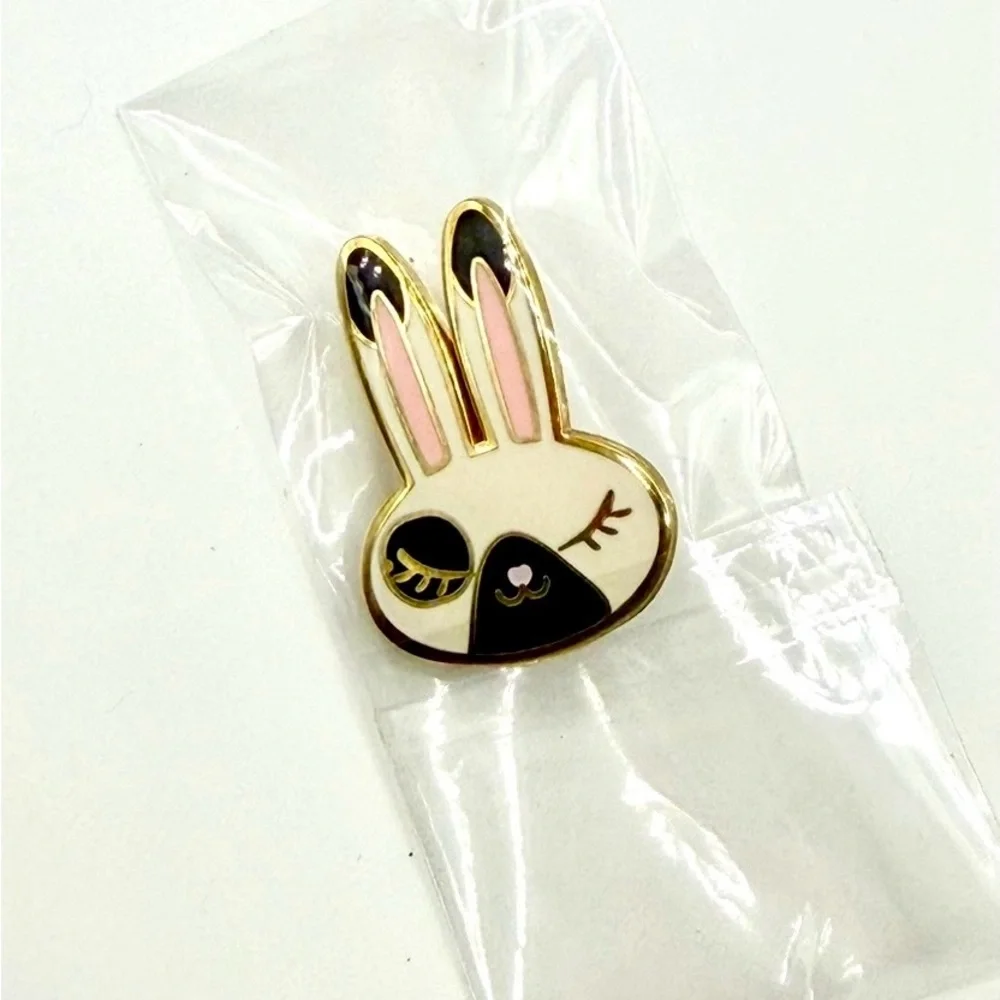 Simply Gilded Bunny Enamel Pin - Pink, Black & White